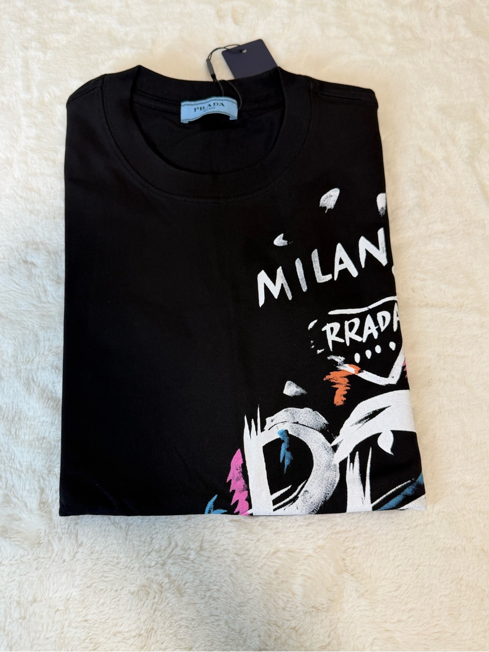 T shirt men Black Graphic Milan Crewneck T-Shirt with Multicolor Accents